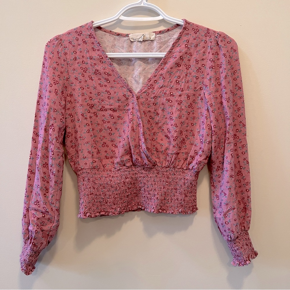 Floral Daisy & Delilah Smocked Waist Crop Blouse